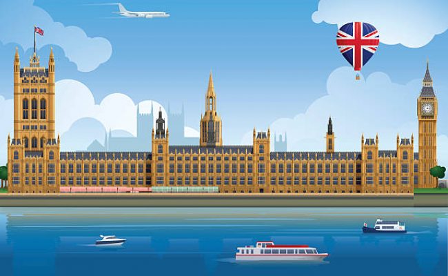 Palace of Westminster illustration, including Big Ben and the Victoria Tower. Layered and grouped for ease of use.  Download includes EPS8 file and hi-res JPEG.